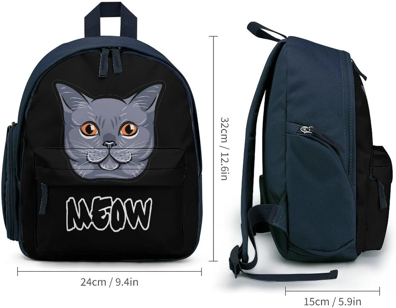 British Shorthair Cat Face Simple Backpack Lightweight Cute Printing Shoulder Bag Family Travel Blue-style