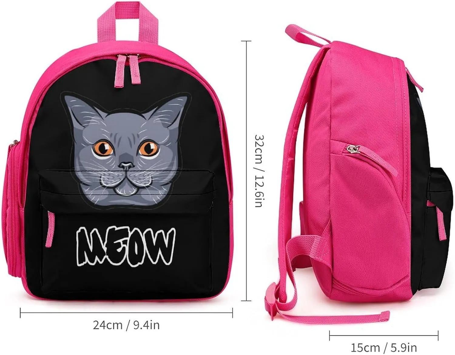 British Shorthair Cat Face Simple Backpack Lightweight Cute Printing Shoulder Bag Family Travel Pink-style
