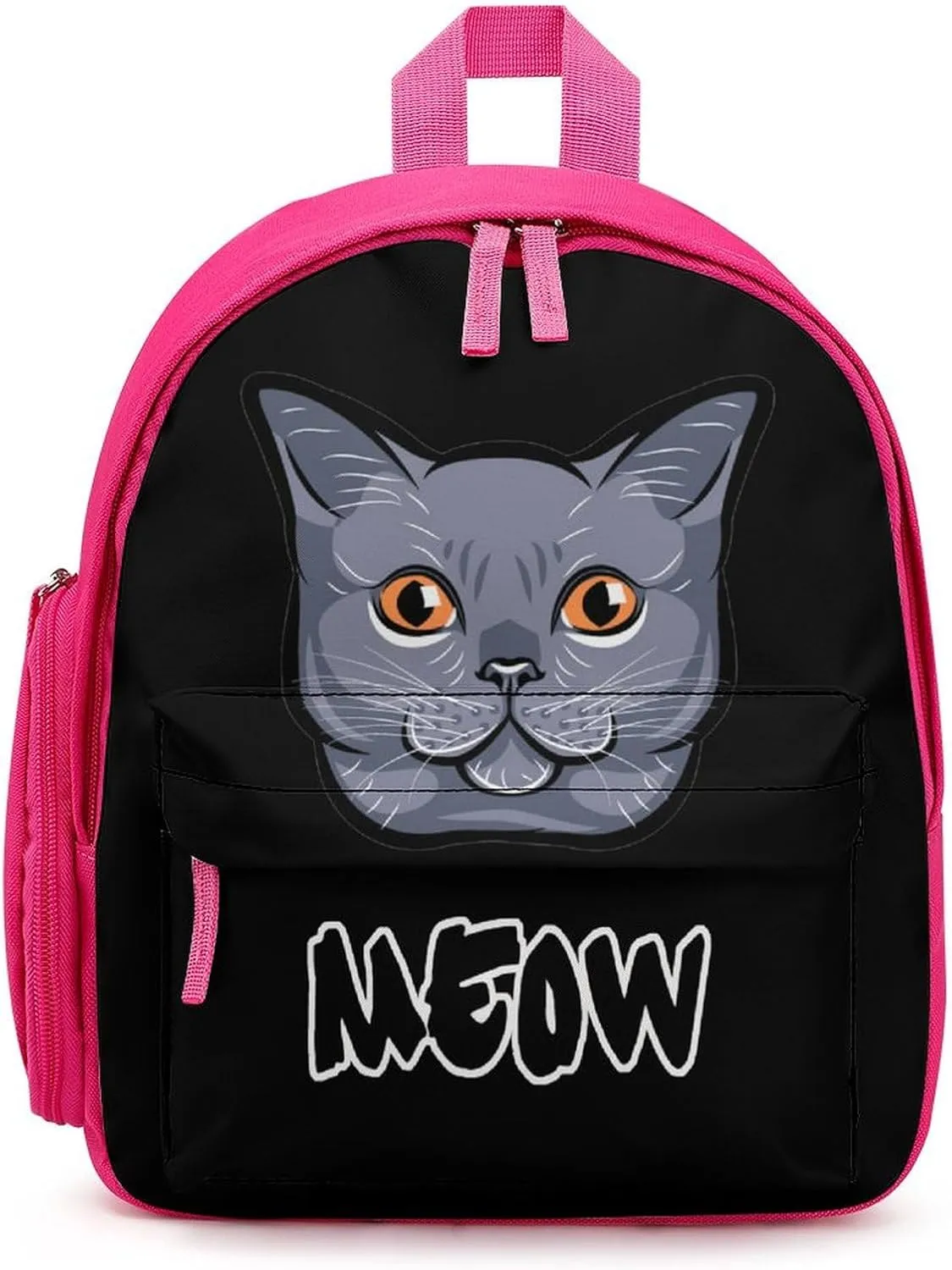 British Shorthair Cat Face Simple Backpack Lightweight Cute Printing Shoulder Bag Family Travel Pink-style