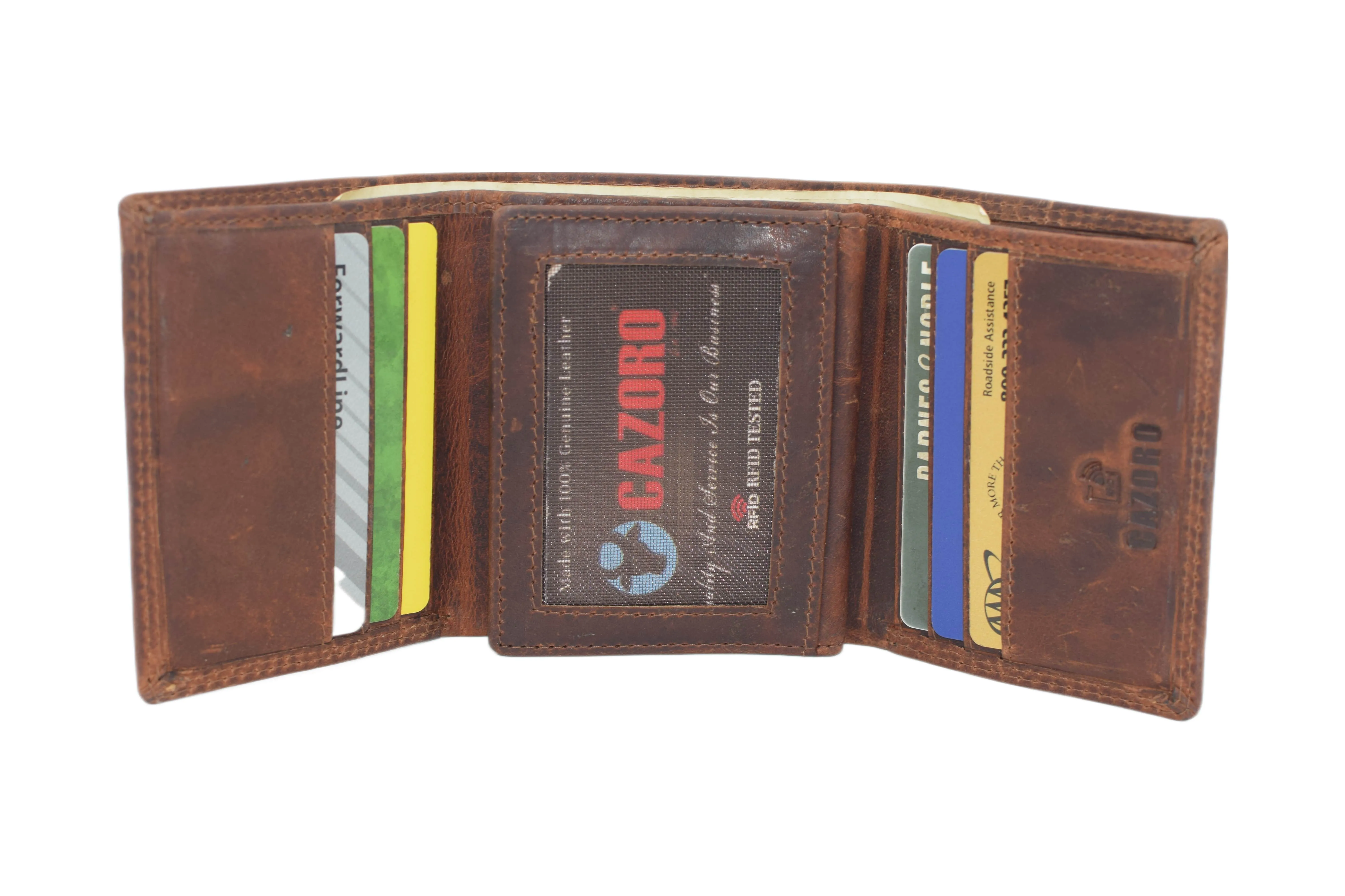 CAZORO Men's RFID Blocking Extra Capacity Trifold Design Wallet Vintage Leather RFID921107RHBD