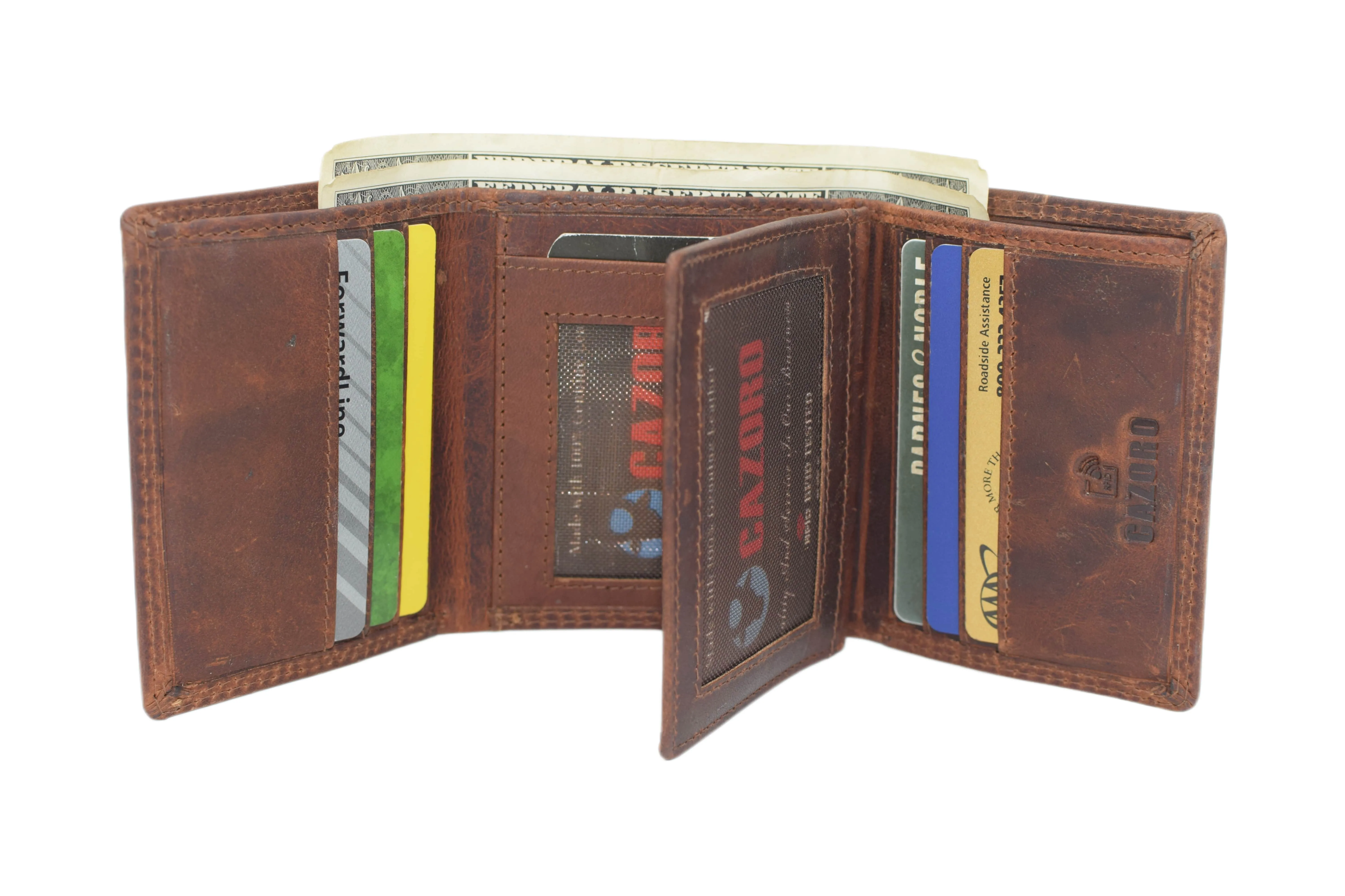 CAZORO Men's RFID Blocking Extra Capacity Trifold Design Wallet Vintage Leather RFID921107RHBD