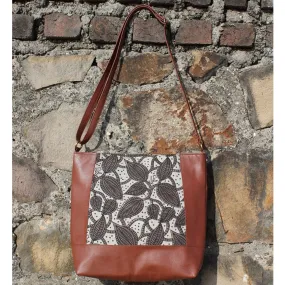 Dabu Print Faux Leather Creeper Satchel (Matt Brown & Grey)