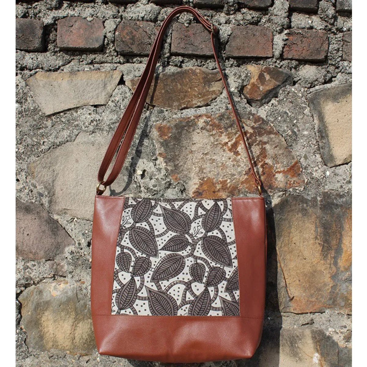 Dabu Print Faux Leather Creeper Satchel (Matt Brown & Grey)