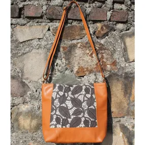 Dabu Print Faux Leather Creeper Satchel  (Tan & Grey)