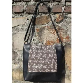 Dabu Print Faux Leather Curvilinear Satchel (Matt Black & Grey)
