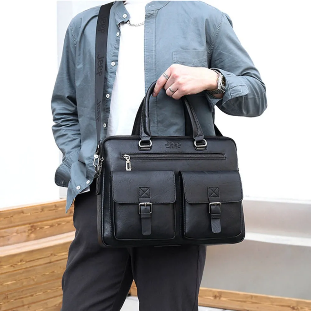 leather handbag shoulder zipper compartment men's stylish travelbag ✈️ free.shipping