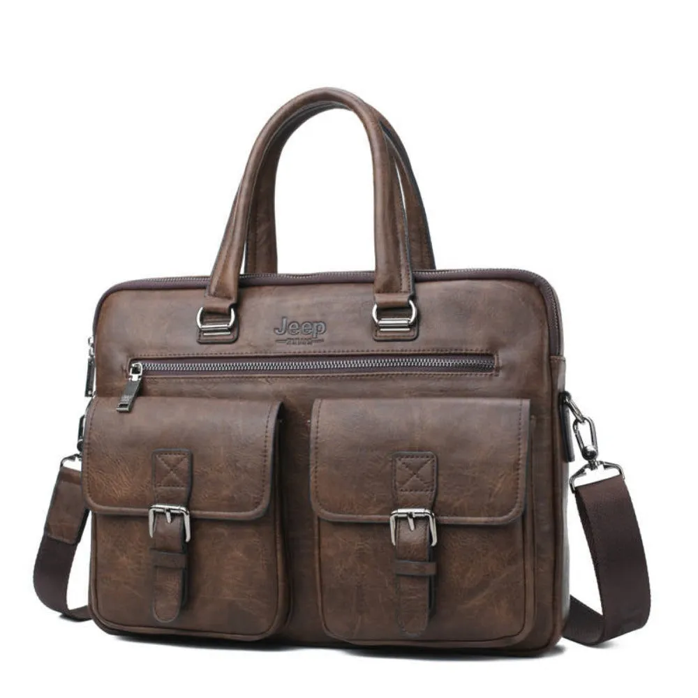 leather handbag shoulder zipper compartment men's stylish travelbag ✈️ free.shipping