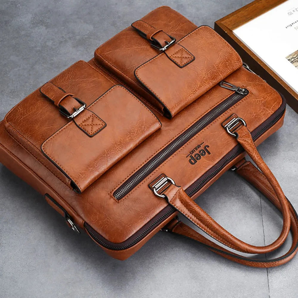 leather handbag shoulder zipper compartment men's stylish travelbag ✈️ free.shipping