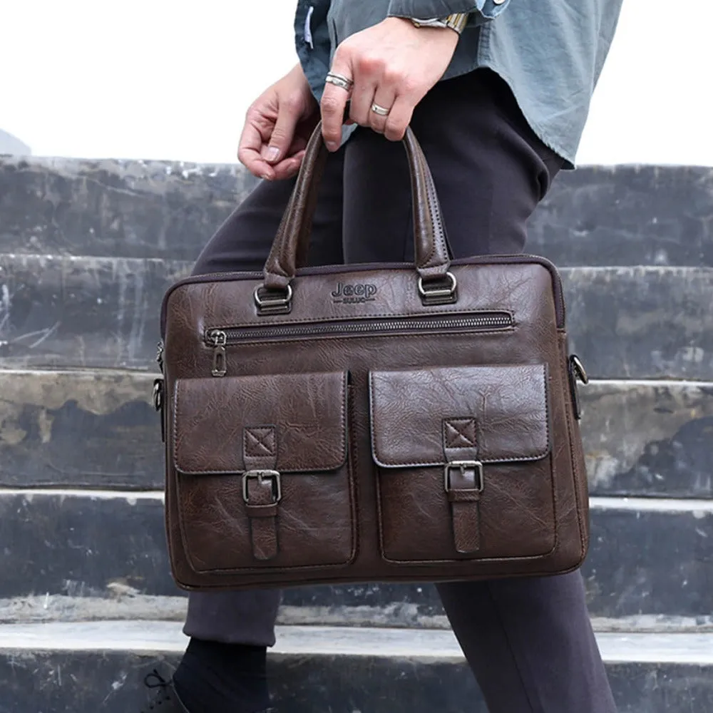 leather handbag shoulder zipper compartment men's stylish travelbag ✈️ free.shipping