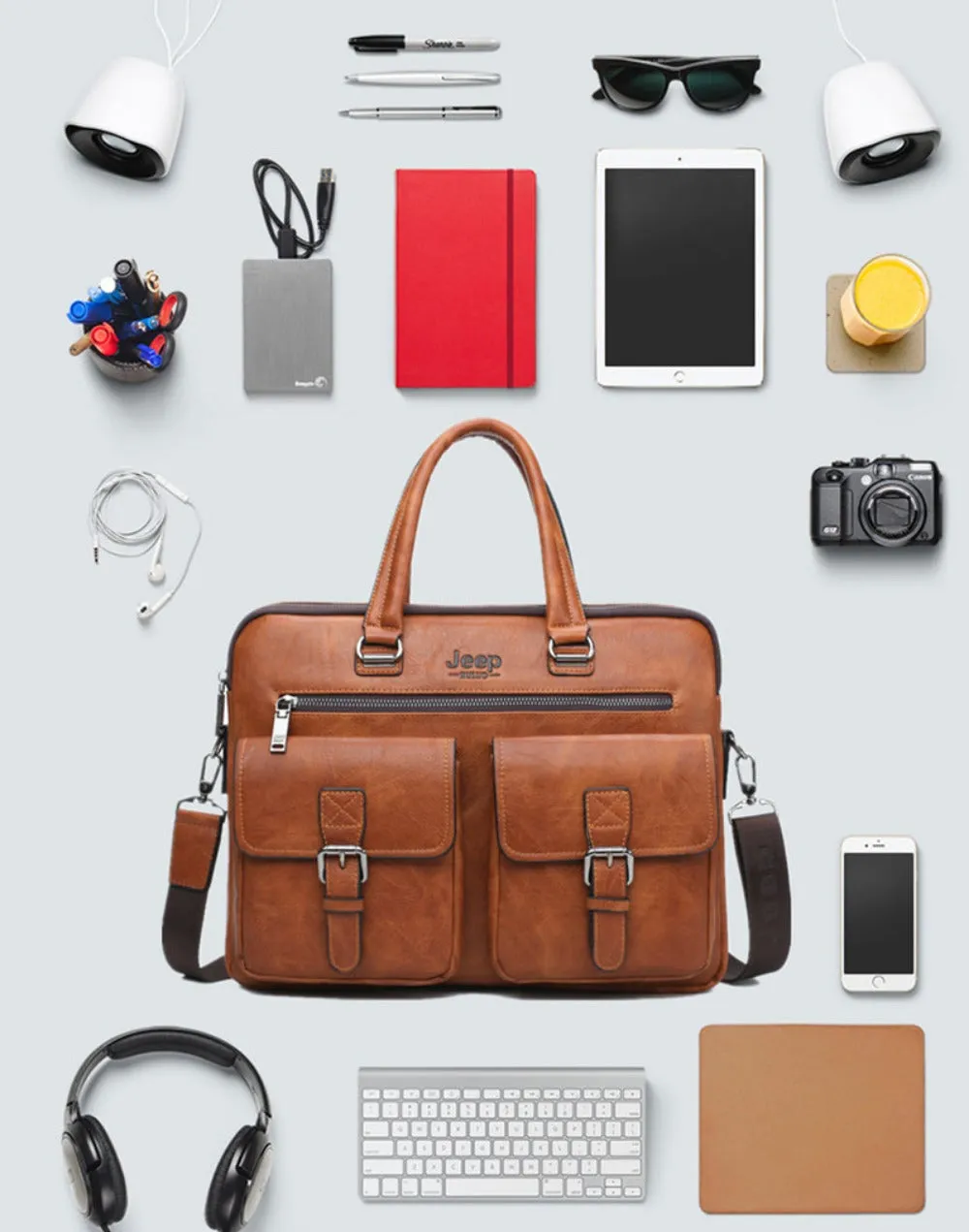 leather handbag shoulder zipper compartment men's stylish travelbag ✈️ free.shipping