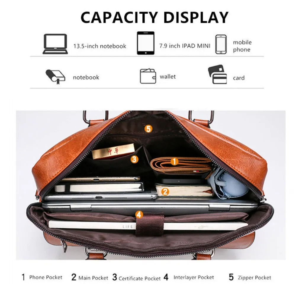 leather handbag shoulder zipper compartment men's stylish travelbag ✈️ free.shipping
