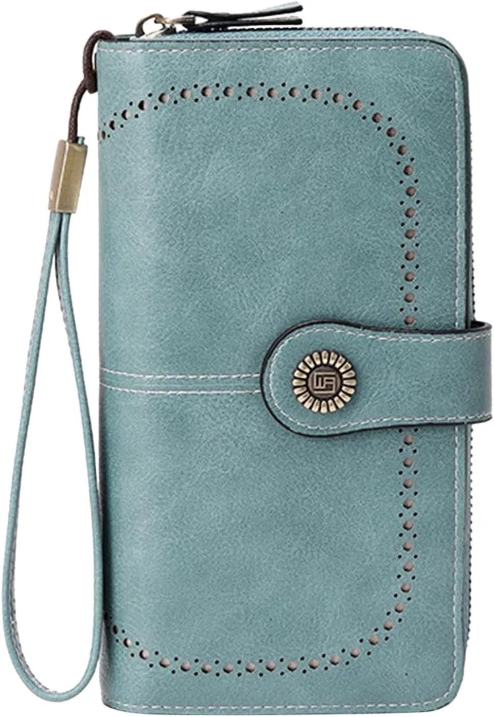 Rfid Wallet Women, Leather Wallet Wristlet, Bifold Rfid Blocking Large Capacity Zip Around Credit Card Wallet Clutch Purses