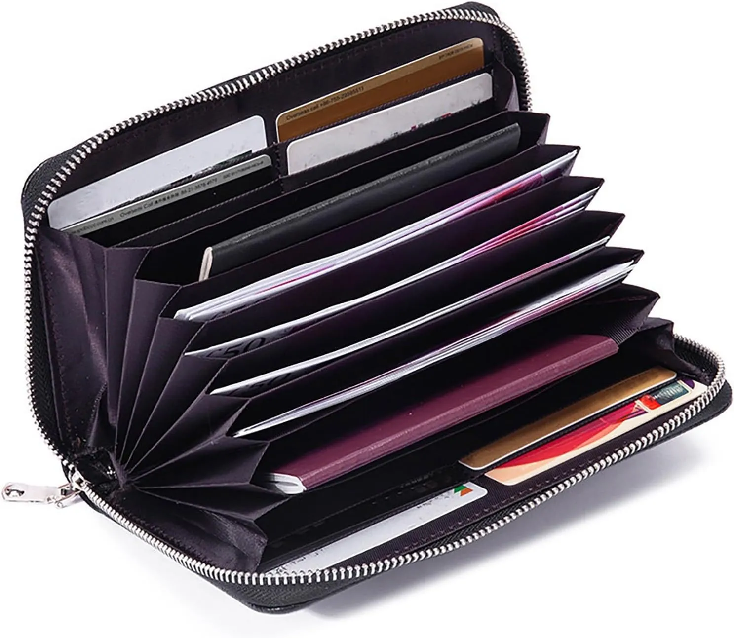 Rfid Wallet Women, Leather Wallet Wristlet, Large Capacity Bifold Zip Around Rfid Blocking Clutch Purses Credit Card Wallet