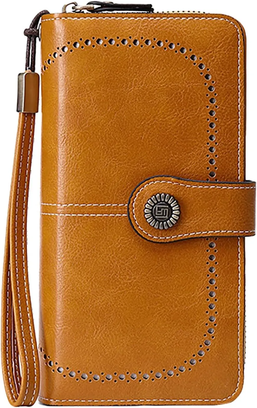 Rfid Wallet Women,Leather Wallet Wristlet for Women,Bifold Zip Around Rfid Blocking Large Capacity Clutch Purses Credit Card Wallet,Travel Wallet for Mom Ladies Girls Women