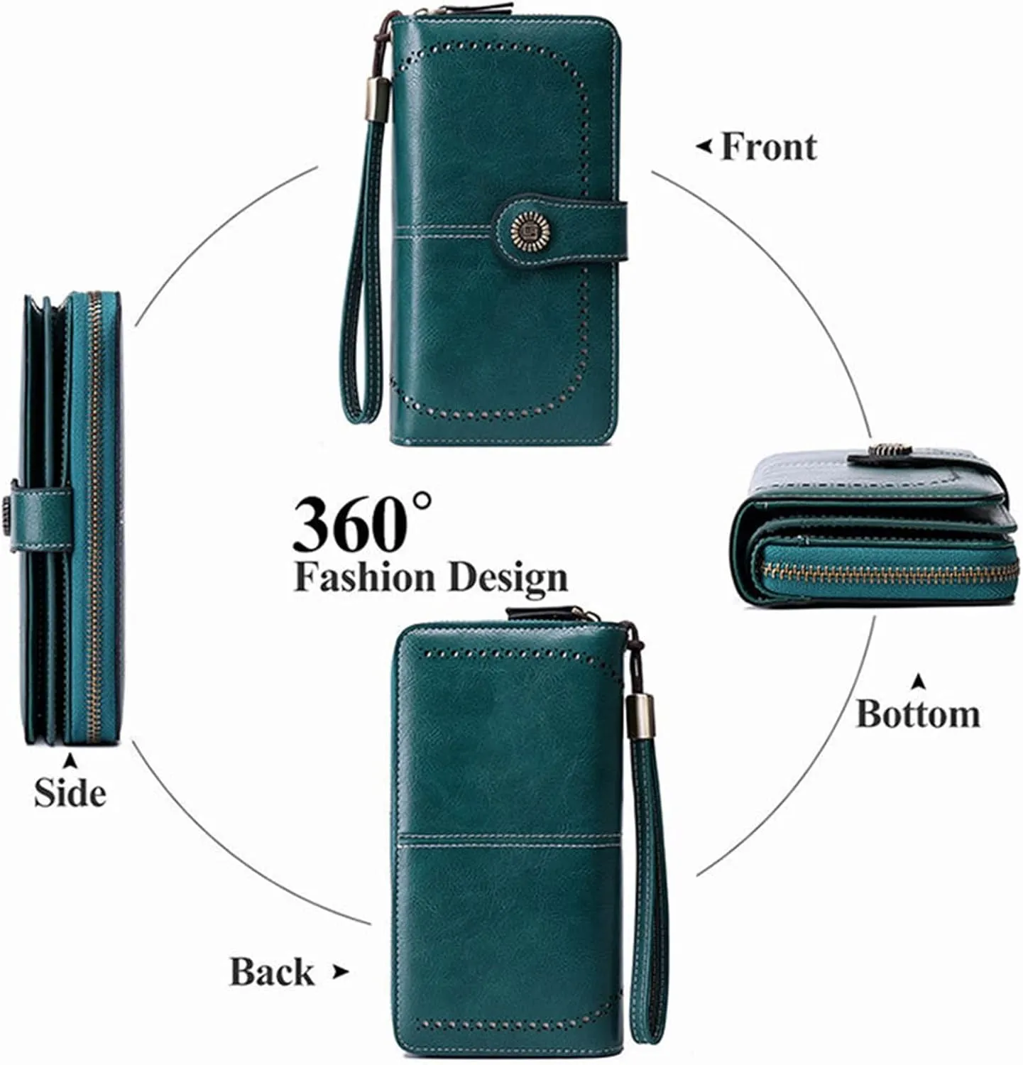 Rfid Wallet Women,Leather Wallet Wristlet for Women,Large Capacity Rfid Blocking Bifold Zip Around Clutch Purses Credit Card Holder,Travel Wallet for Ladies Mom Women Girls