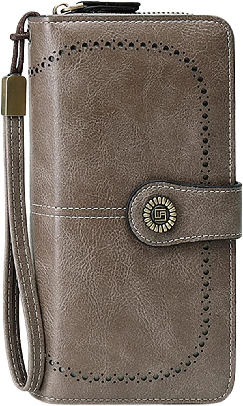 Rfid Wallet Women,Leather Wristlet Wallets for Women,Bifold Rfid Blocking Large Capacity Zip Around Clutch Purses Credit Card Holder,Travel Wallet for Girls Mom Women Ladies