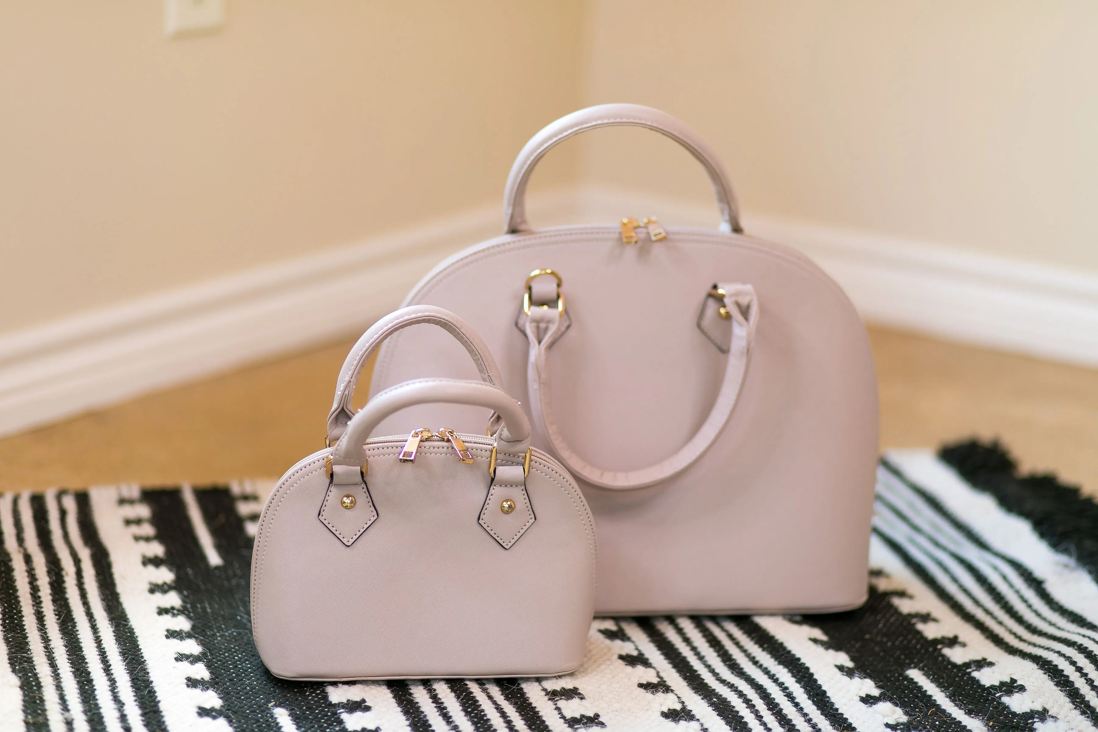 Small Dome Satchel Purse with Two Handles in Nude
