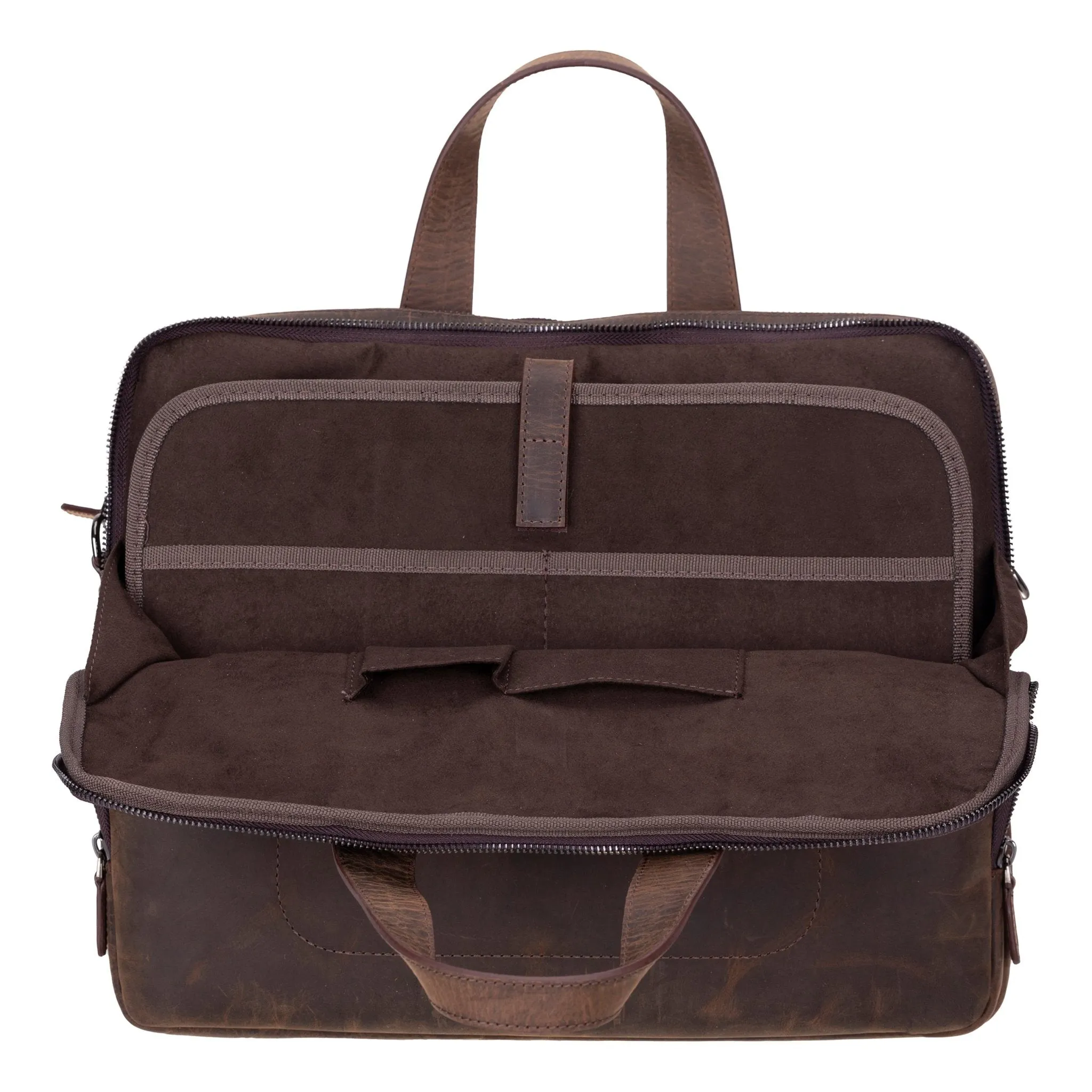 Thasos Leather Business Briefcase / Laptop Case 16", Distressed Coffee