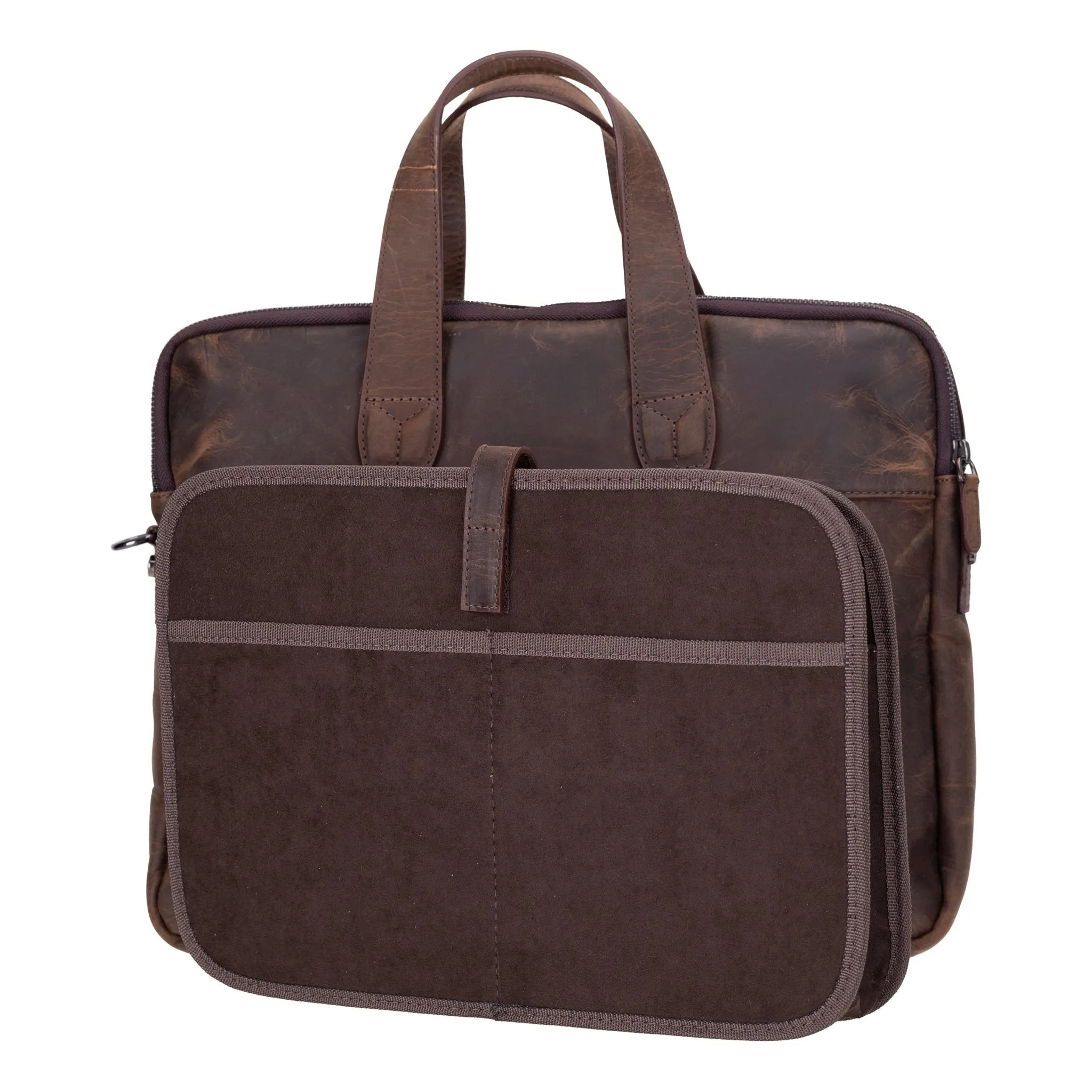 Thasos Leather Business Briefcase / Laptop Case 16", Distressed Coffee