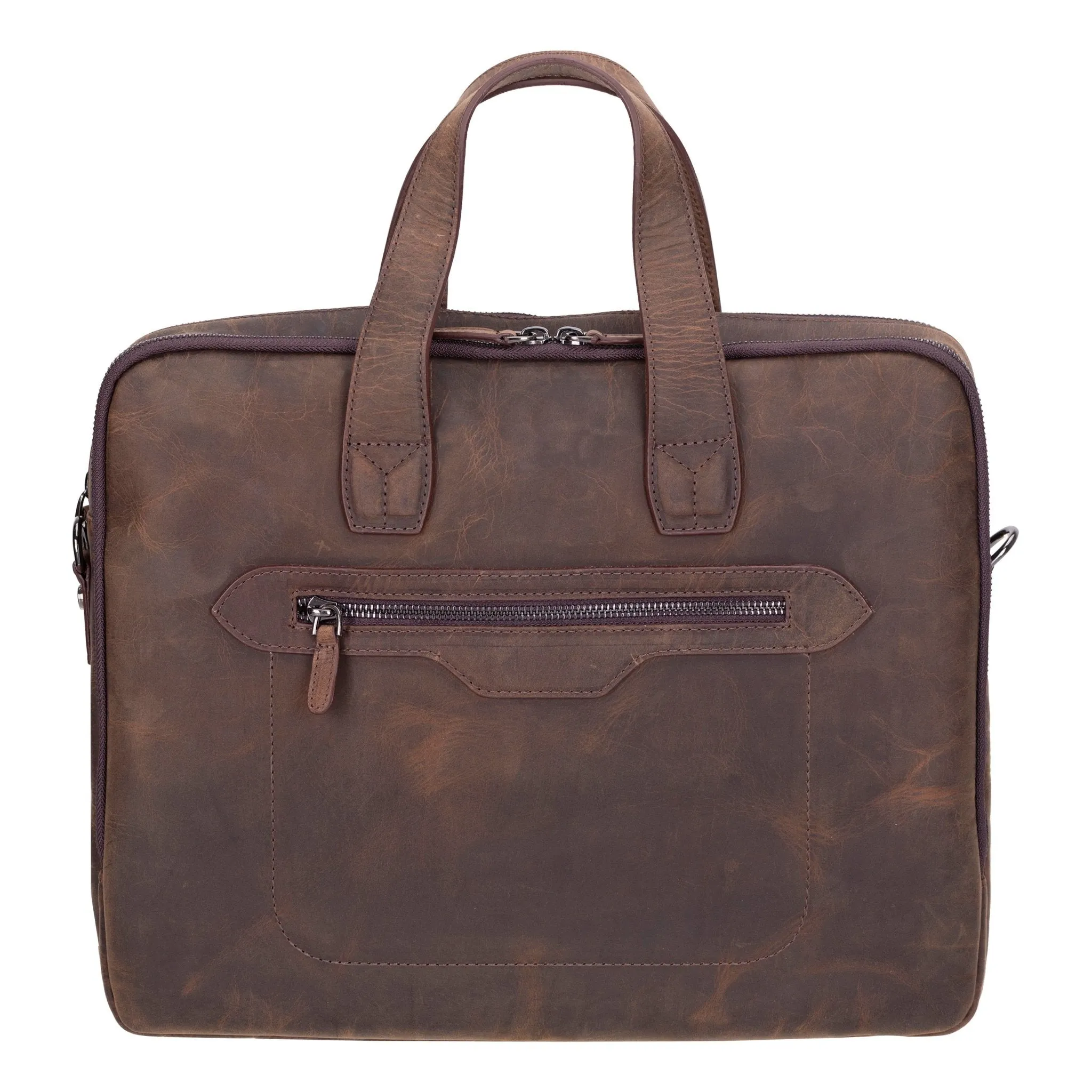 Thasos Leather Business Briefcase / Laptop Case 16", Distressed Coffee