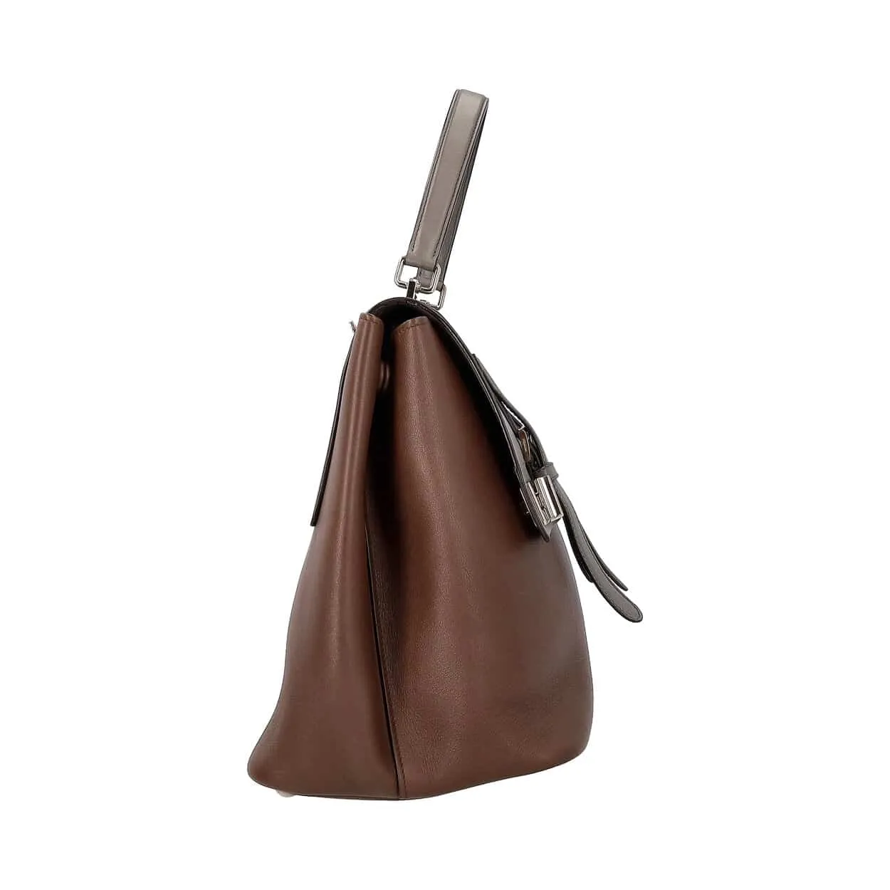 Trendy Inspired Prada Leather Double Twist Lock Satchel Brown/grey
